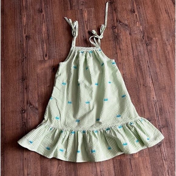Kelly’s Kids Green White Blue Seersucker Summer Dress size 6-7 Beach Vacation - Picture 1 of 6
